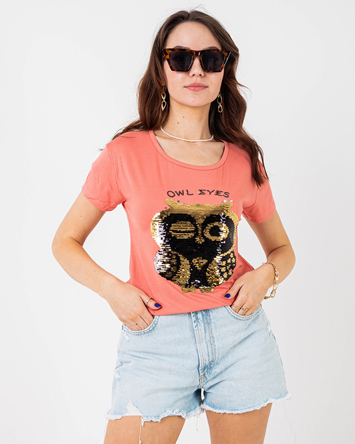 Помаранчева жіноча футболка з блискітками - Одяг