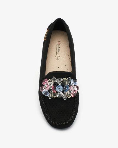 Royalfashion Ажурні чорні жіночі мокасини з декоративними кристалами Cizzas
