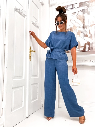 Royalfashion Жіночий комплект з короткою блузкою та широкими штанами