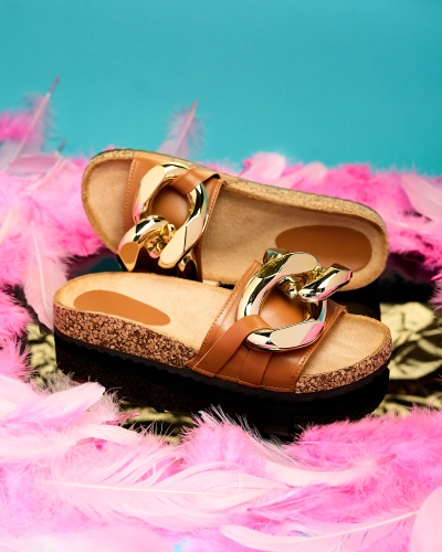 Dámské hnědé pantofle se zdobením Fixci- Footwear
