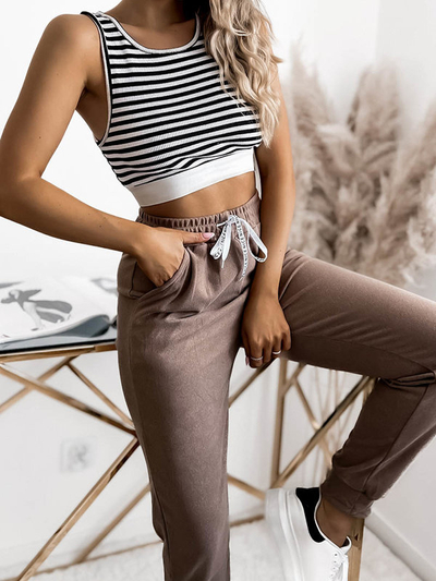 Royalfashion Hnědé dámské tepláky PLUS SIZE