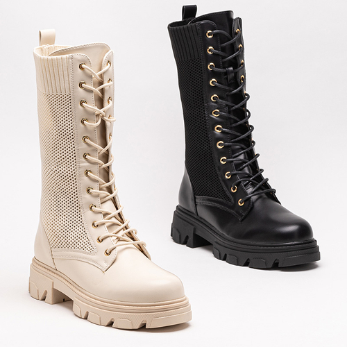 Ажурні чорні жіночі чоботи на шнурівці Buhomi - Взуття