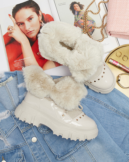 Бежеві жіночі снігоступи на шнурівці Fentes- Взуття