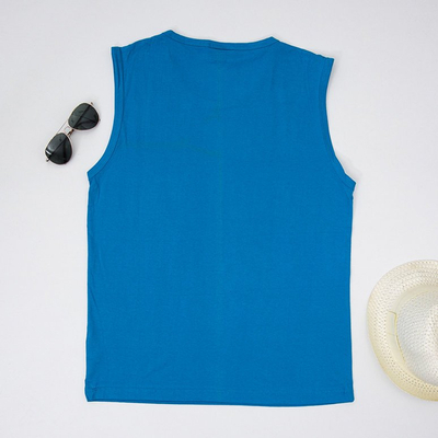 Блакитна бавовняна чоловіча майка з написами