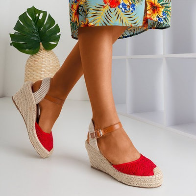 Dámské červené klínové sandály a'la espadrilles Oslape - Obuv