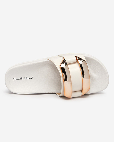 Жіночі білі тапочки з золотистим орнаментом Serina - Взуття