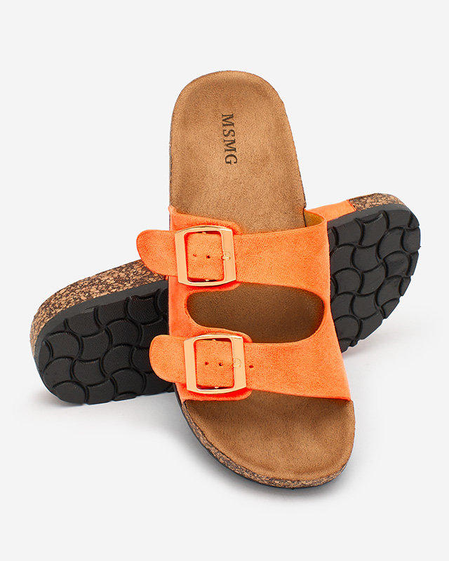 Royalfashion Neonově oranžové dámské žabky s přezkami Foumy