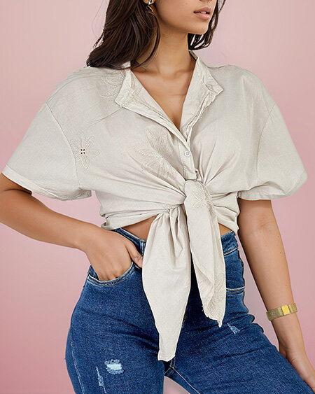 Royalfashion Dámská oversize vyšívaná košile