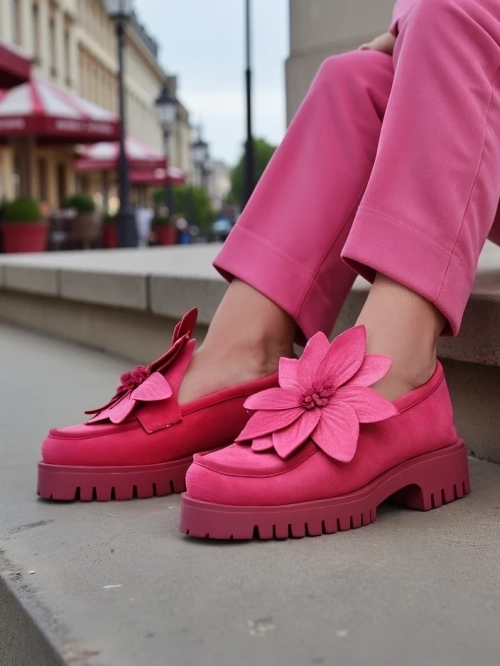 Royalfashion Еко замша жіночі лофери з квіткою Floverse