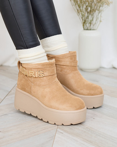 Royalfashion Světle hnědé dámské boty a'la snow boots s ornamentem Parisela