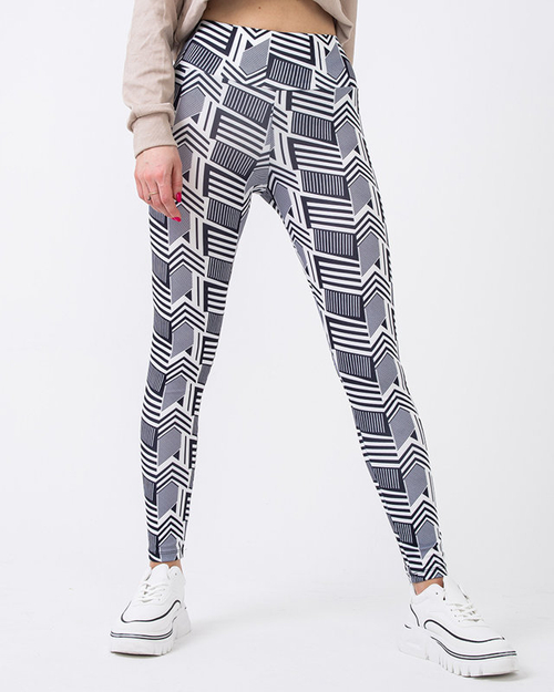 Чорно-білі легінси з високою талією та візерунком