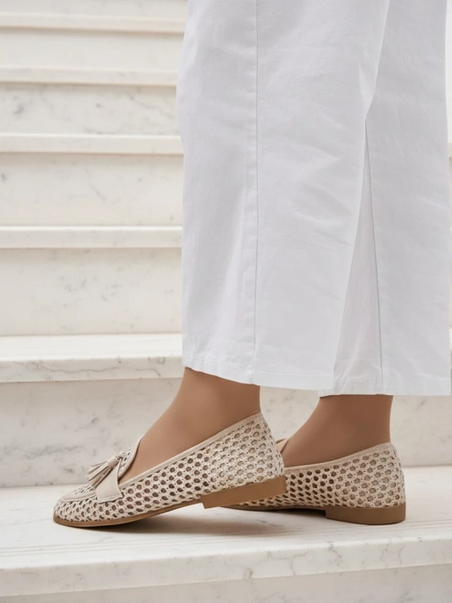 Бежеві мокасини Royalfashion Primavera Aelia з тканини з мигдалеподібним носком