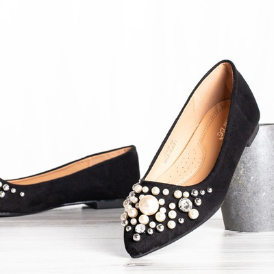 Černé baleríny s perlami a zirkony Eithne - Obuv 1