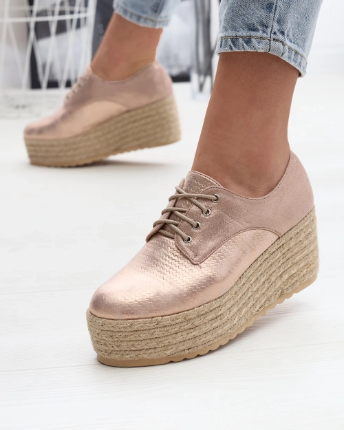 Рожево-золоті жіночі напівчеревики на котурнах Caidoo- Obuwie
