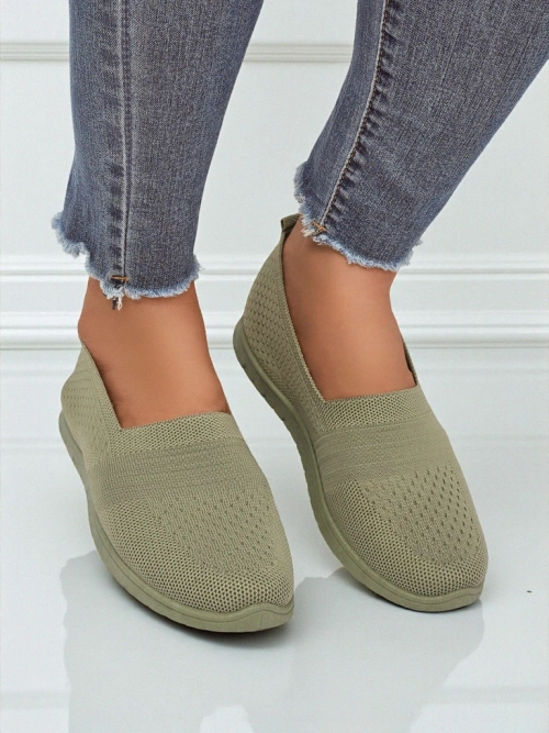 Жіночі мокасини Gaia Verde - зручні зелені туфлі з тканини на плоскій підошві