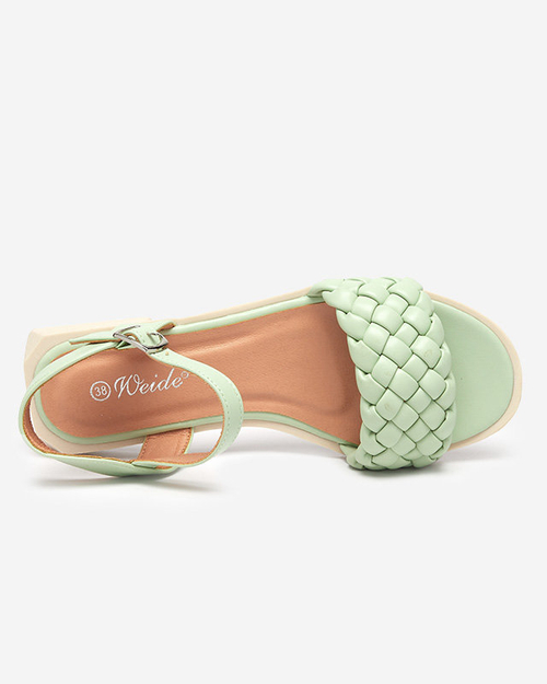 Босоніжки жіночі з плетеним поясом зеленого кольору Opahhi- Взуття
