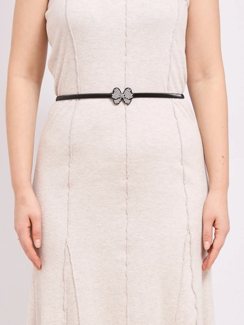 Чорний жіночий пасок Melina з металевим бантом у стилі латино-гламур