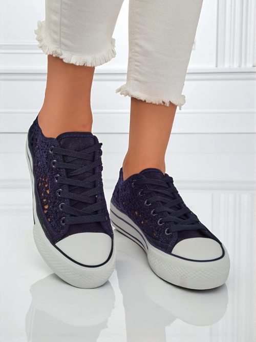 Жіночі кеди Aureliana темно-сині з ажурної тканини на плоскій підошві