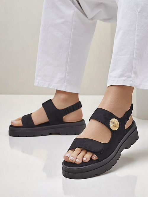 Сандалі жіночі Royalfashion Anthea Nero – чорна замша, платформа 5 см