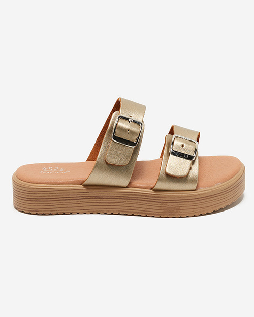 Золоті жіночі тапочки з екошкіри з пряжками Nepise - Взуття