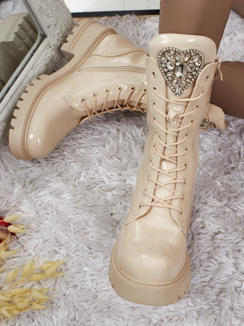 Лаковані шнуровані жіночі ботфорти Emelune