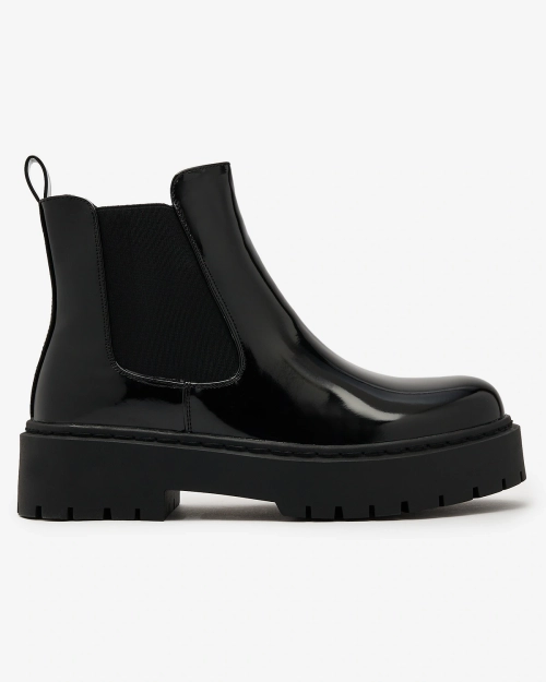 Royalfashion Чорні лаковані жіночі чоботи без підборів Glossy Chic