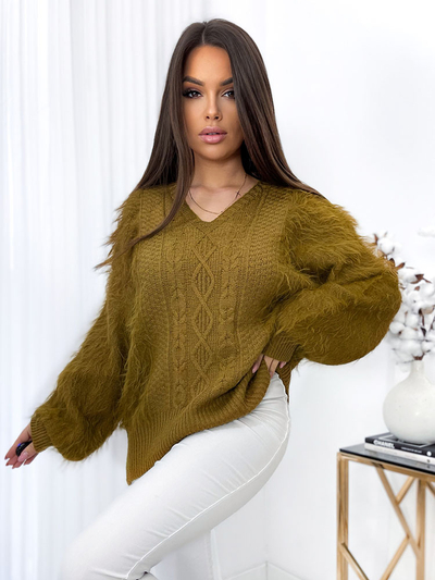 Royalfashion Пухнастий жіночий светр гірчичного кольору