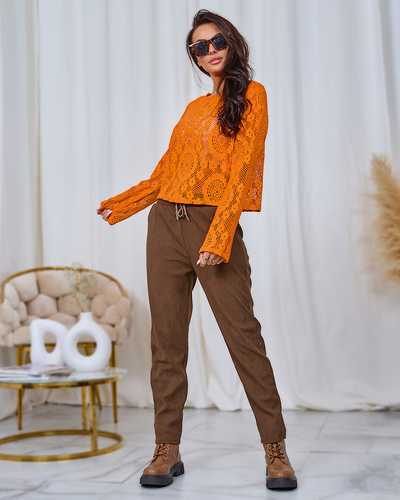 Брюки з вельветової тканини Royalfashion Коричневі жіночі