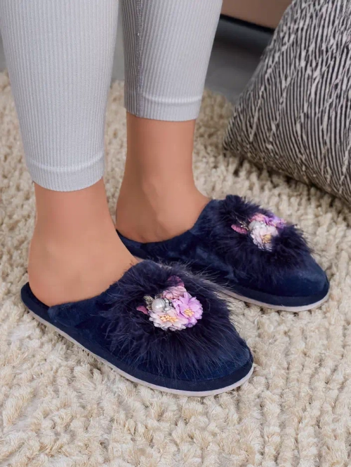 Royalfashion Жіночі хутряні капці з квітами Ederra