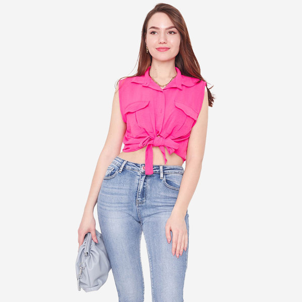 Fuchsiová crop top halenka se zapínáním na knoflíky - Oblečení