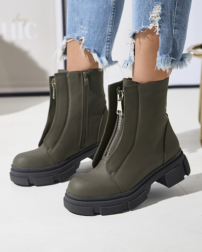 Dámské zateplené tmavě zelené vysoké boty Slovys- Obuv