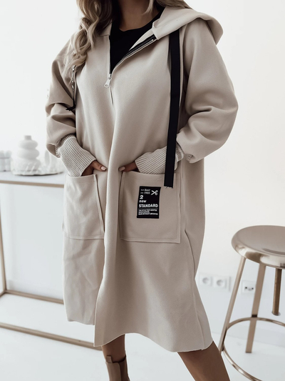 Royalfashion Dámský kabát pod kolena v béžové barvě