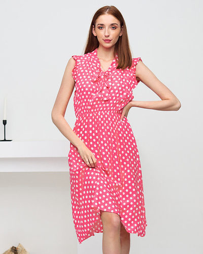 Рожеве жіноче плаття в горошок до коліна - Одяг