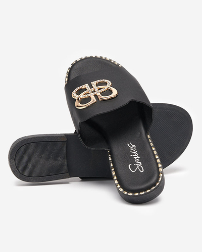 OUTLET Černé dámské pantofle se zlatým ornamentem Silobi- Footwear