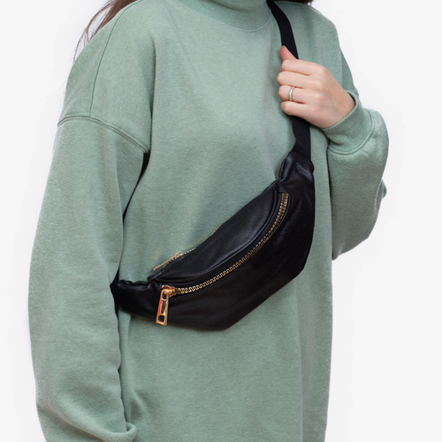 Чорна жіноча сумка із золотою блискавкою