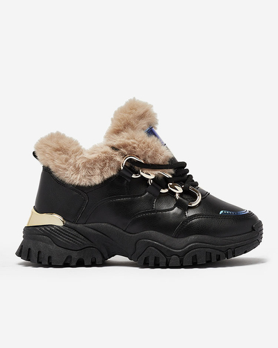 Royalfashion Černé dámské sportovní tenisky s kožíškem Wicallen