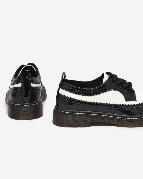 Жіночі чорно-білі лаковані туфлі на шнурівці Vyvana- Взуття