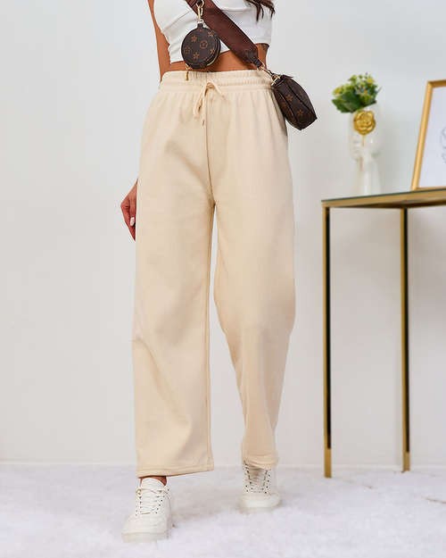 Royalfashion Утеплені кремові вельветові жіночі штани