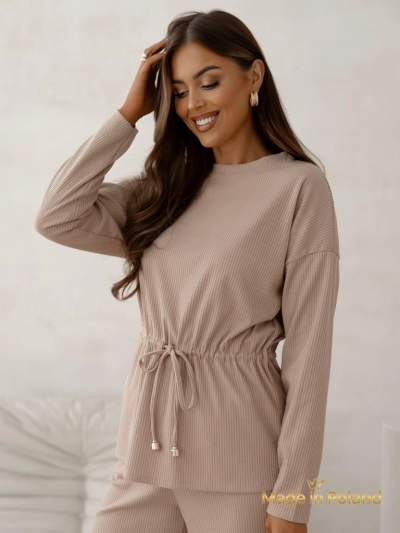 Royalfashion Dámská bavlněná souprava á la svetrový žebrovaný