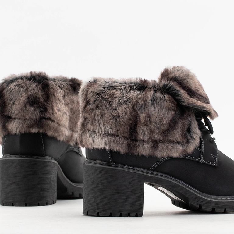 Dámské černé šněrovací kotníkové boty na nízkém sloupku Kalera - Obuv