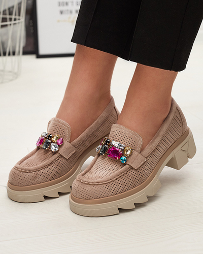 Світло-коричневі ажурні жіночі мокасини з орнаментом Bokkso- Footwear