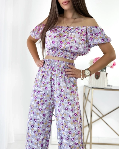 Royalfashion Фіолетовий жіночий квітковий комплект з двох частин