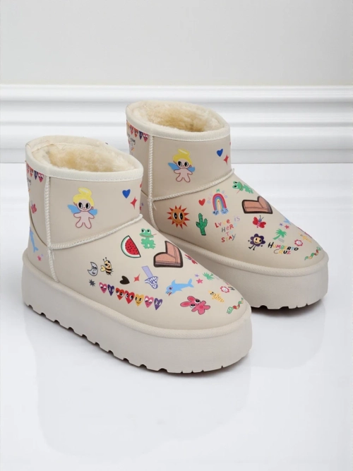 Чоботи Lemuria - Кремові Снігоходи Doodle на Товстій Підошві Furrini
