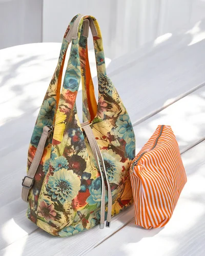 Royalfashion Velká látková taška s květinami, s kosmetickou taštičkou a magnetickým uzávěrem