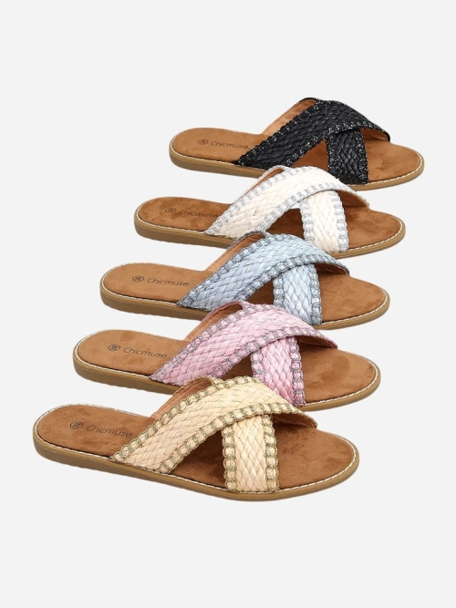 Жіночі сандалі Calista Nero плоскі, чорна плетінка, екологічна шкіра