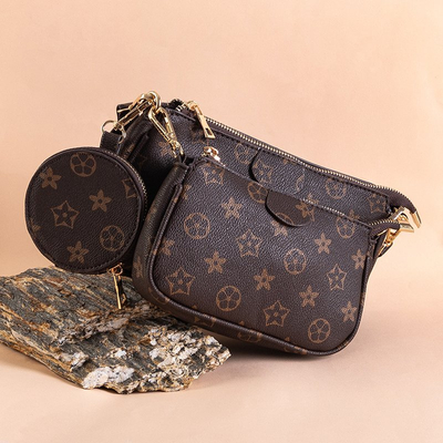 Třídílná hnědá dámská kabelka se vzorem - Kabelky