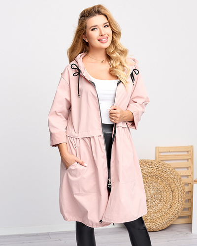Dámská dlouhá větrovková bunda ve světle růžové barvě - Oblečení