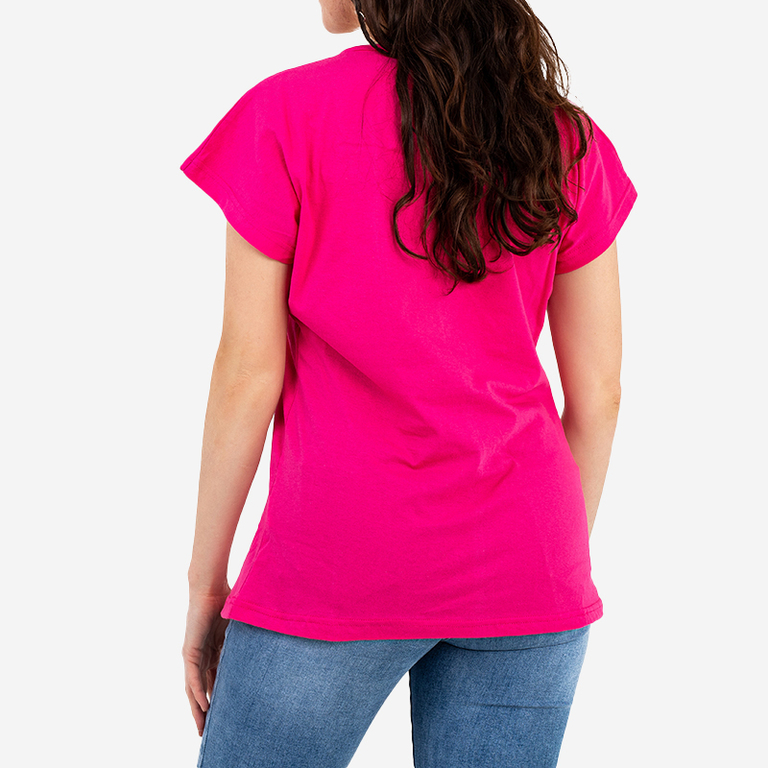 Neonově růžové dámské tričko se zlatým potiskem - Oblečení