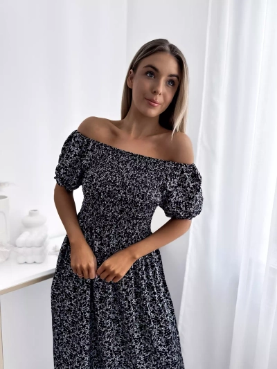 Černé dámské květované midi šaty - Oblečení