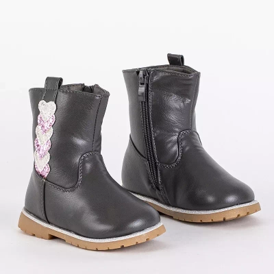OUTLET Šedé dívčí kozačky s ozdobným svrškem Nokimi-Shoes